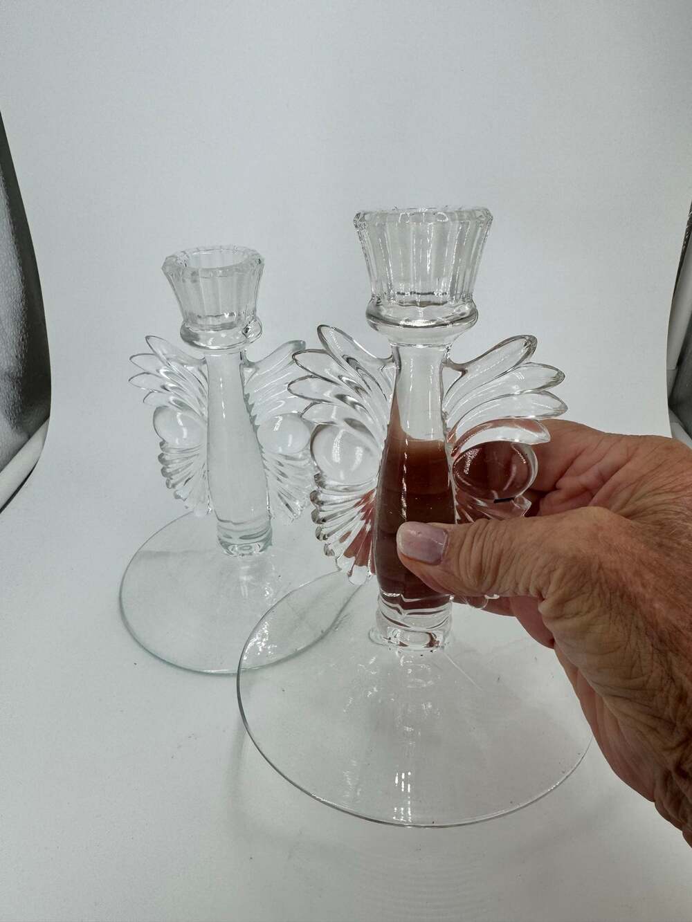 Pressed Glass Butterfly Candle Holder Set of 2 by Paden City